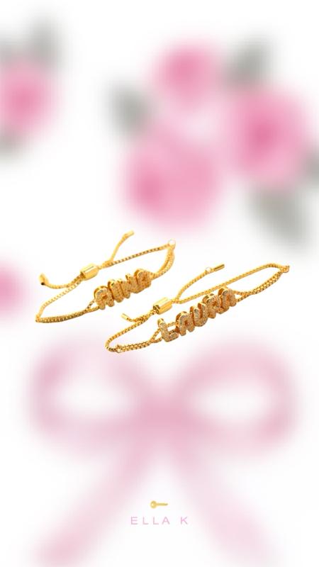 Mini Custom Bubble Letter Name Bracelet  / Micro Pavé Zircon Bubble Letter Adjustable Box Chain Bracelet / Mini Bubble Letter Slide Name Bracelet