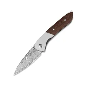 Kizer Spitfire Damascus Steel Aluminum & Mkuruti Wood V3690A3 sharper edges assisted Outdoor Camping Knife
