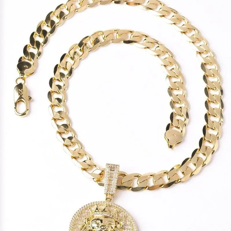 14K Gold Laminated Lion King Pendant Cuban Link Chain Set 12mm – 24” & 28”