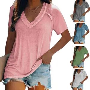 2025V Neck T-shirt Off Shoulder Cute Plus Size Top Polished Women Summer Casual Graphic T-shirt Women graphic tees women
