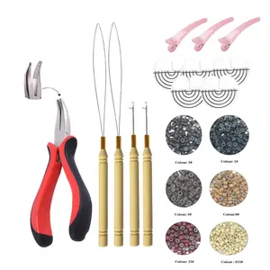1200pcs Micro Silicone Rings Beads Hair Extensions Kit, I-Tip Hair Pliers, Micro Pulling Hook, Needle Loop Threader, 1000pcs Micro Silicone Links, Hair Volume Tool