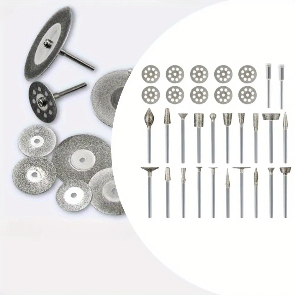 32pcs Diamond Burr & Drill Bits Set with Mandrels for Dremel 1/8” Rotary Tool - Grinding, Cutting, Polishing for Stone, Glass Tile - DIY Craft Die Grinder Carving Cutter, Metal Engraver Kit