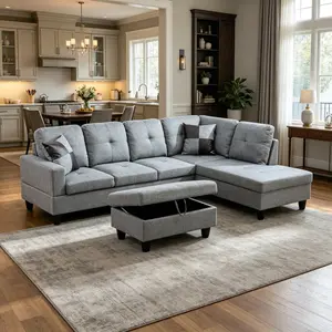 Complete Living Room Linen Couch Suite, classic grey linen upholstery with eco-friendly texture. Stable load-bearing structure, practical and stylish for apartments and family houses.