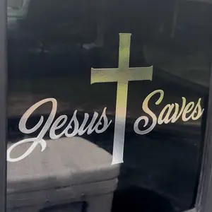 Jesus Saves Decal with Cross Design - Simple Christian Message Sticker Jesus Saves Decal with Cross Design - Simple Christian Message Sticker