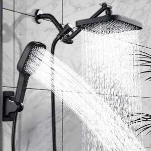 1 Set 12 Inch High Pressure Shower Head Combo with Handheld Spray, 11 Inch Extensible Arm, 11 Adjustable Settings, Leak Proof Design, Shower Head Combination