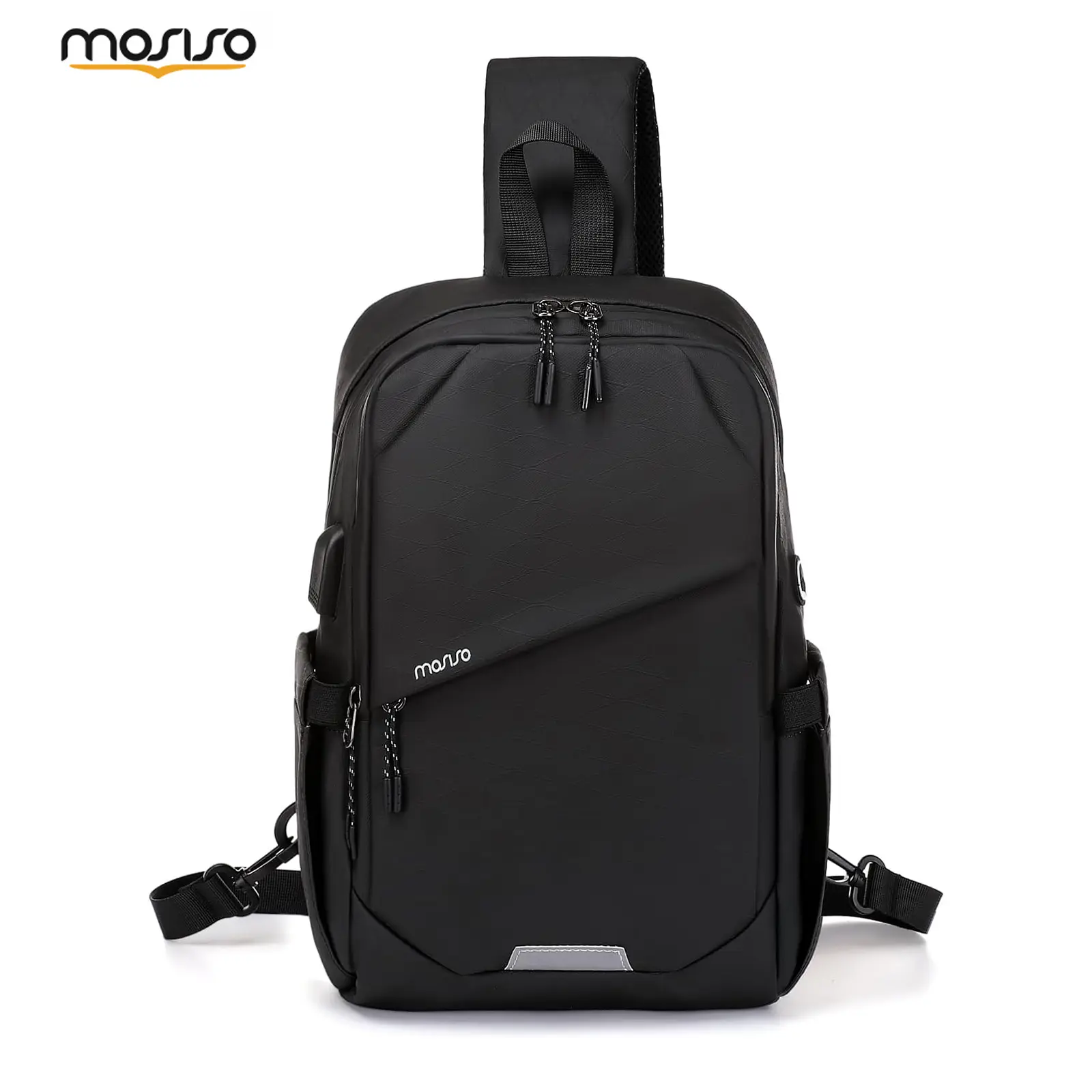 MOSISO Sling Backpack with USB Port, Waterproof Polyester Crossbody Daypack for Adults, Adjustable Shoulder Strap for Travel & Hiking, Office, All Seasons, Portable, Running, Sling Bag, Unisex