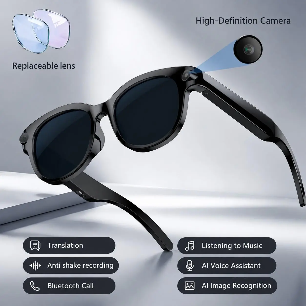 Wearable AI Smart Glasses - 8MP Photos, 1080P POV Video, Real-Time Translation, Photochromic Lenses, Bluetooth Calls, Bluetooth Music, Tech Gift for Adults