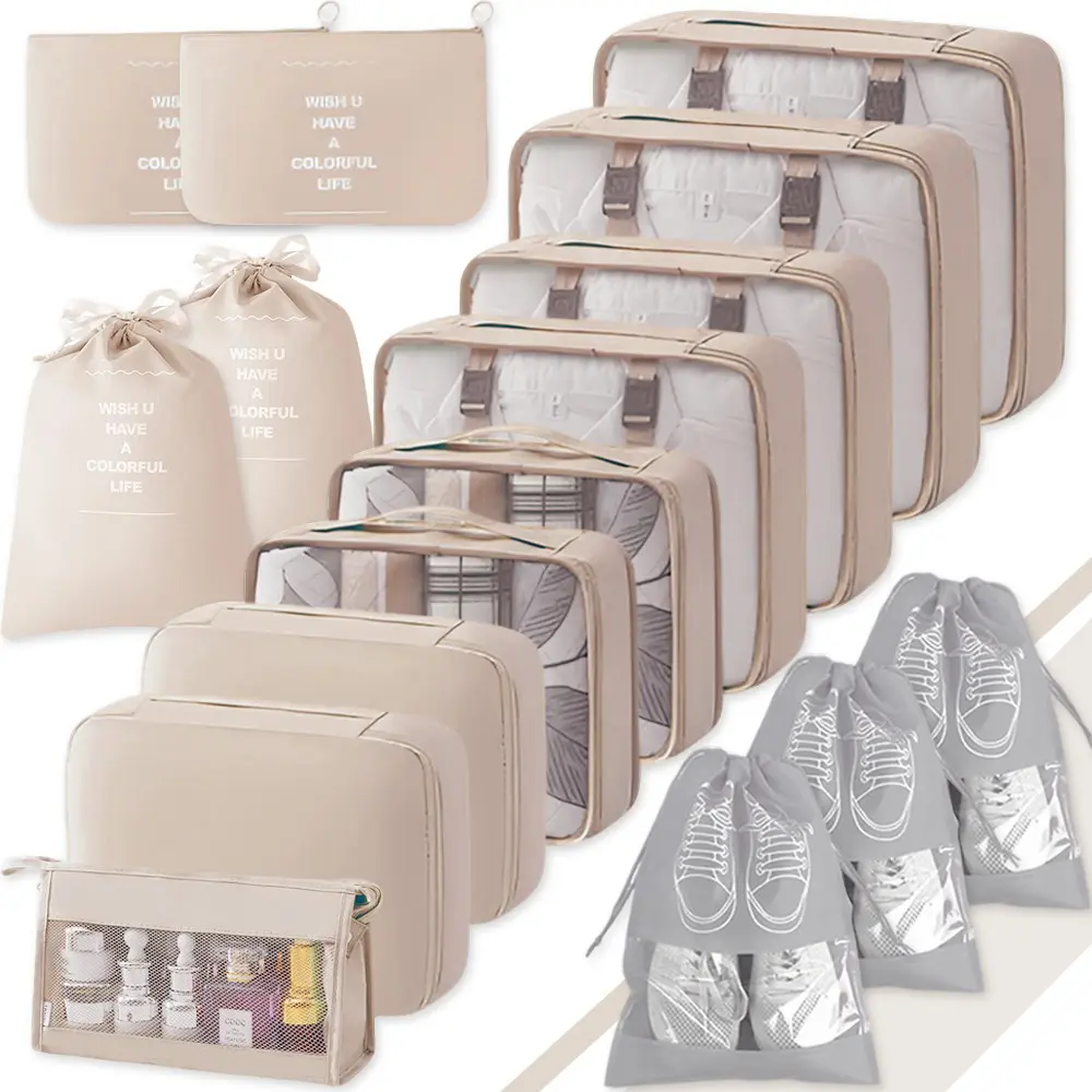 16pcs Travel Organizer Bag Set, Travel Bundle, Travel Storage, Packing Cubes with Washbag, Clothing & Underwear Bags, Drawstring & Toiletry Bags, Ideal for Backpacks & Suitcases, Travel Organization Pouch, Travel Essentials Carryall, Traveling Essentials