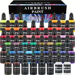 2024 48-Color Professional Airbrush Paint Set - Vibrant Opaque & Brilliant Colors, Ready-to-Spray Water-Based Acrylic Paint Kit for Artists, Beginners, and Hobbyists - Includes 1fl Oz Bottles with Propylene Pigment Material