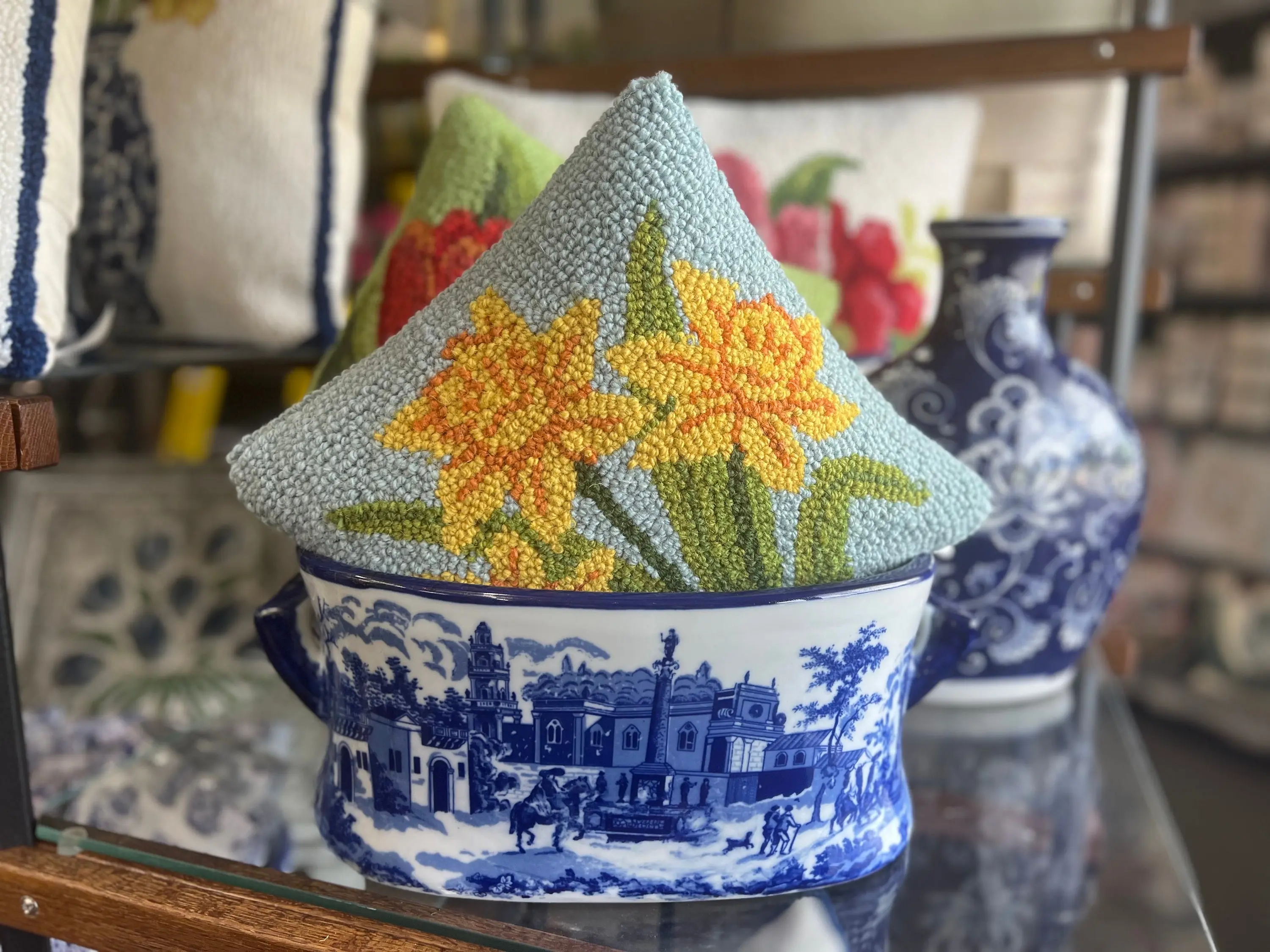 Blue and White Footbath Planter (Medium)/ Style: Vintage-inspired, cottagecore, timeless classic
