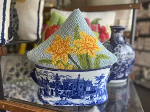 Blue and White Footbath Planter (Medium)/ Style: Vintage-inspired, cottagecore, timeless classic