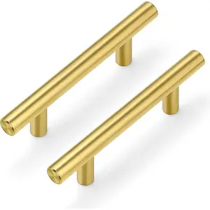 30Pack 3'' Hole Centers Gold Cabinet Handles - Brushed Brass Cabinet Pulls Gold Dresser Drawer Pulls Stainless Steel Door Hardware for Kitchen Bathroom Bedroom Furniture 5'' Overall Length