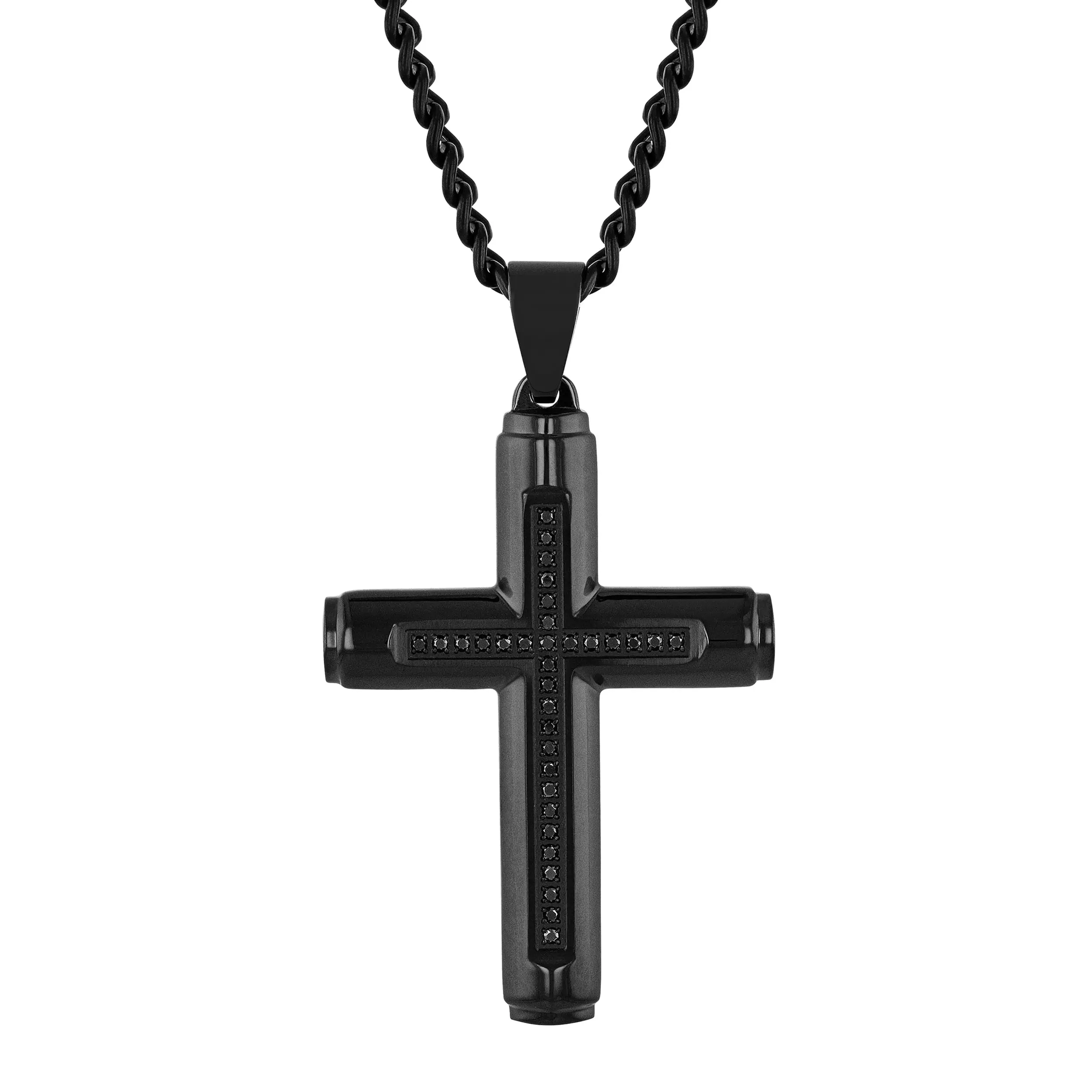 Men's Tungsten 1/6 CTW Black Diamond Cross Pendant - Bold Black-on-Black Design, Genuine Black Diamonds, Solid Build with Unmistakable Presence, Engineered Minimal Look, Durable Everyday Charms & Pendants for Men