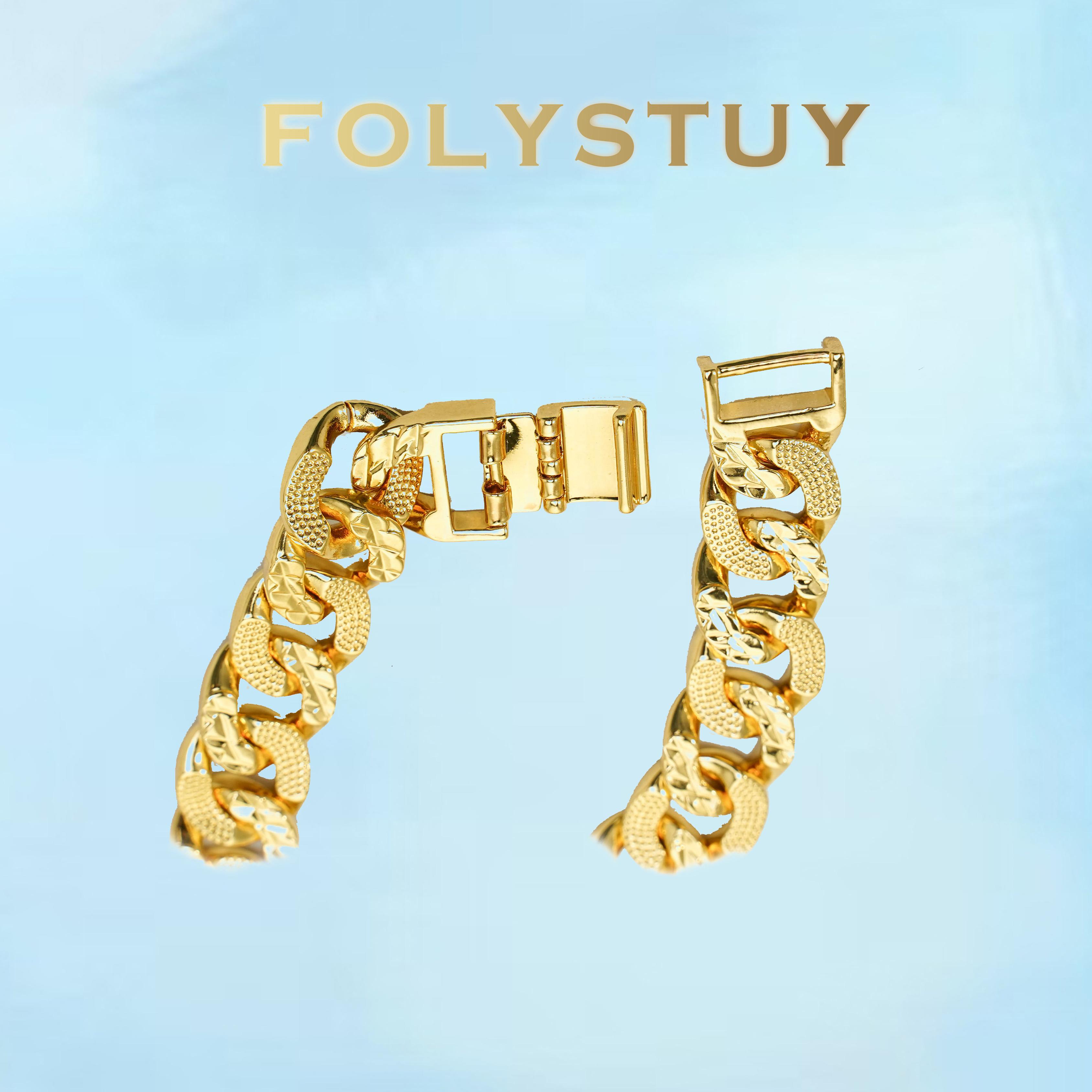 [FOLYSTUY (W167)]Mens Textured Cuban Link Chain Bracelet, 0.53" Width 7.8" Length, Sturdy Statement Wrist Bangle for Street Style & Daily Wear