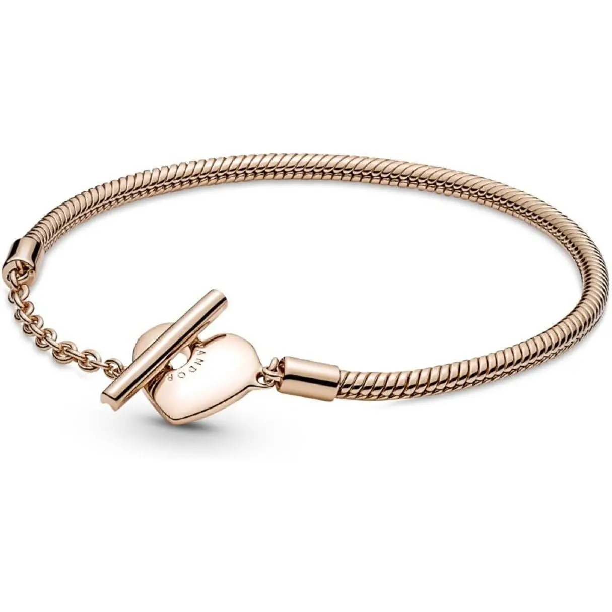 Pandora Moments Heart T-Bar Snake Chain Bracelet, Unisex Hand-Finished Modern Silver Bracelet for Adults, 589285C00-23, No, Us