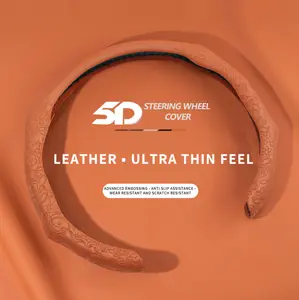 SUPEREVER Nappa Embossed Leather Steering Wheel Cover - Red, 38cm, High-End Car Protective Cover, Personalized, Anti-Slip, Sweat-Absorbing, Wear-Resistant, Ultra-Thin Design, Suitable for All Seasons, Luxurious