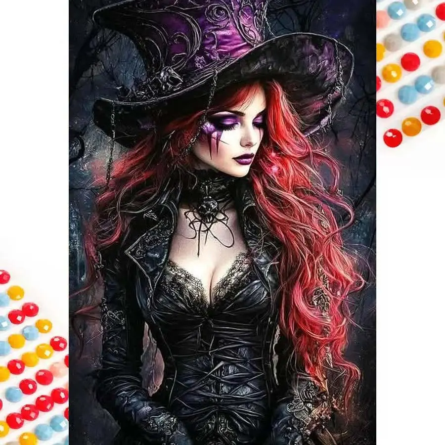 5D DIY full drill round diamond painting - diamond painting kit, DIY Kits, witch costume, mosaic canvas DIY wall art, home wall decoration, Handicraft, Handmade Gifts
