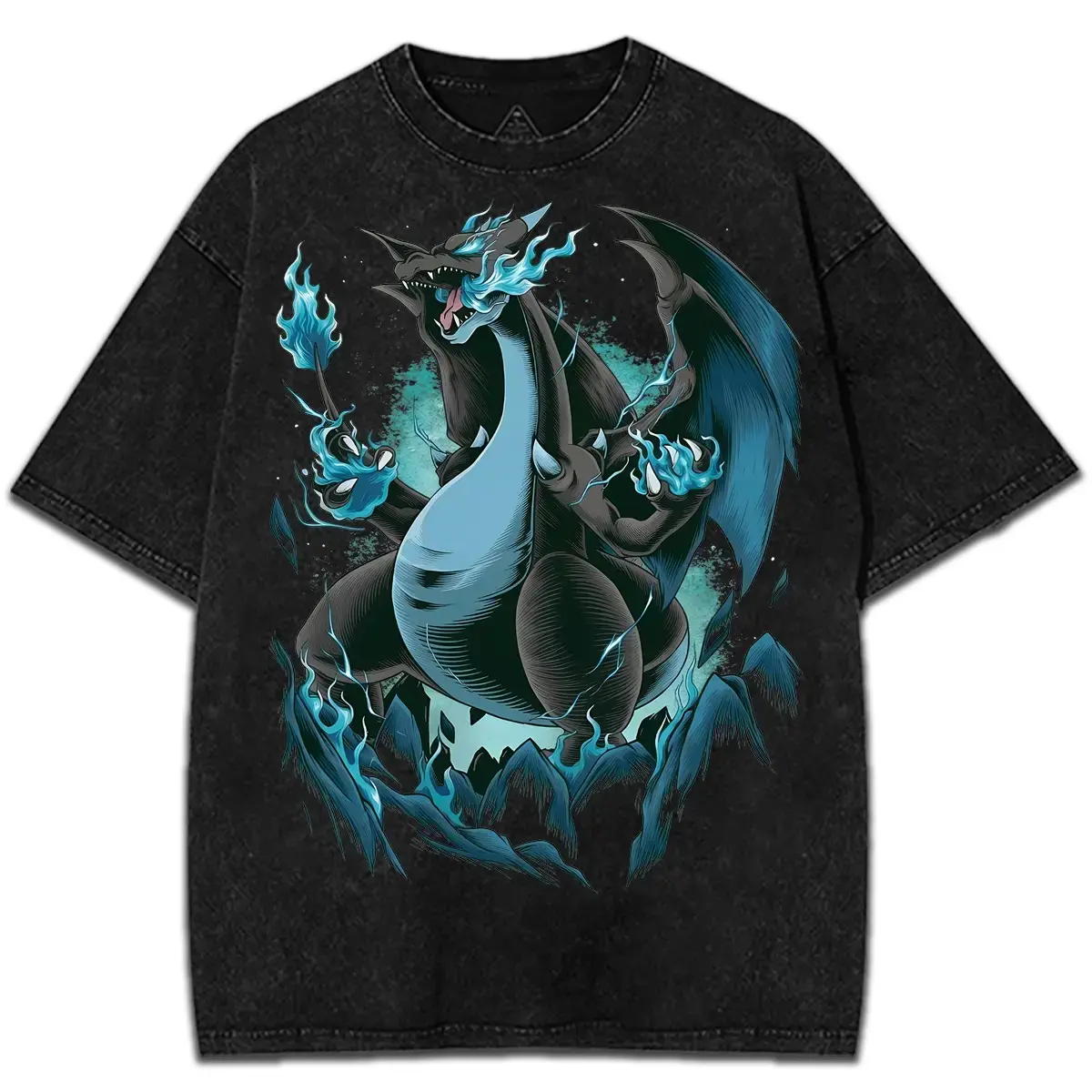 Mega Charizard T-Shirt, 230g Cotton Dragon Graphic Tee, Japanese Fantasy Streetwear Shirt, Unisex Vintage Top for Men Women