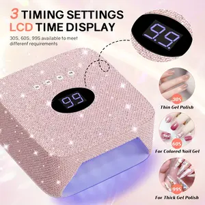 Large Power Nail Dryer with Pink Rhinestones, Wireless Manicure Light, 30 LED Bulbs, Built-in Battery, 3-Stage Timer Settings, Smart Infrared Sensing, Detachable Base - Formaldehyde-Free, Rechargeable Lithium Battery, Nail Care Tool |     Modern Nail Drye