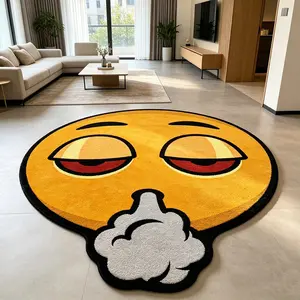 Ins style funny emoji floor mat, bedroom bedside anti slip absorbent foot mat, living room personalized matching mat, suitable for trendy play/hip-hop theme space, thick, soft and easy to clean, Soft Area Rug, Soft Thick Rugs