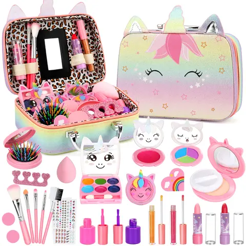 26-Piece Kids Washable Cartoon Makeup Kid Playset - Real Pretend Play Cosmetics Toy, Unicorn Princess Dress Up Pretend Play Accessories, Christmas/Birthday Gifts for Ages 3 to 9+, 3-12 Yrs Girls