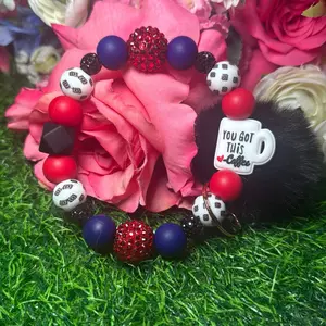 You got this wristlet keychain color scheme red, navy, and Bling Beads Handmade Wire Design for Everyday Use - Beaded