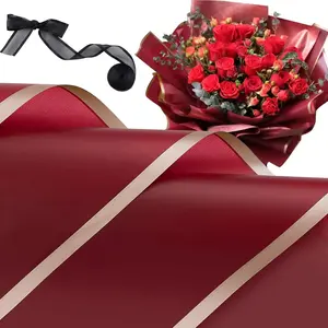 20 Sheets Flower Wrapping Paper Floral Bouquet Supplies  Flower Paper Wraps Red with Ribbons, 22.8x22.8 inch ( Edge  Red)