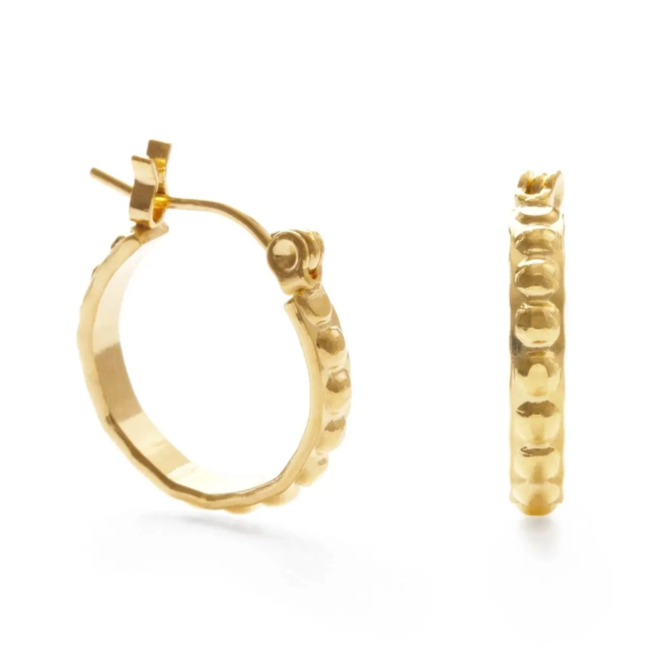 Small Vintage Beaded Hoop Earrings - Gold