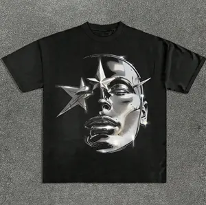 Chrome Star Face Print T-Shirt, Gifts Shirt, Unisex Vintage Graphic Tees Gothic Grunge Y2k Emo Scene Amity Affliction Style Clothes Men Women Streetwear