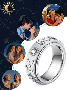 Sun Moon Star Rotating Finger Ring, Anxiety Relief, Unisex Fashion Jewelry, High-Quality Gift for Family Friends Lover