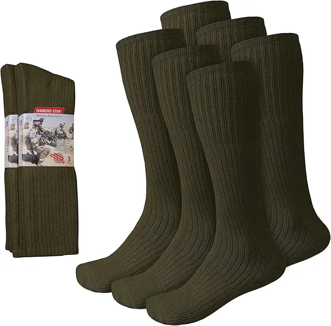 DIAMOND STAR Wholesale Bulk Lot Men's Crew Socks, Army Boot Socks Combat Trekking Hiking- Firefighter Policemen Cotton Socks