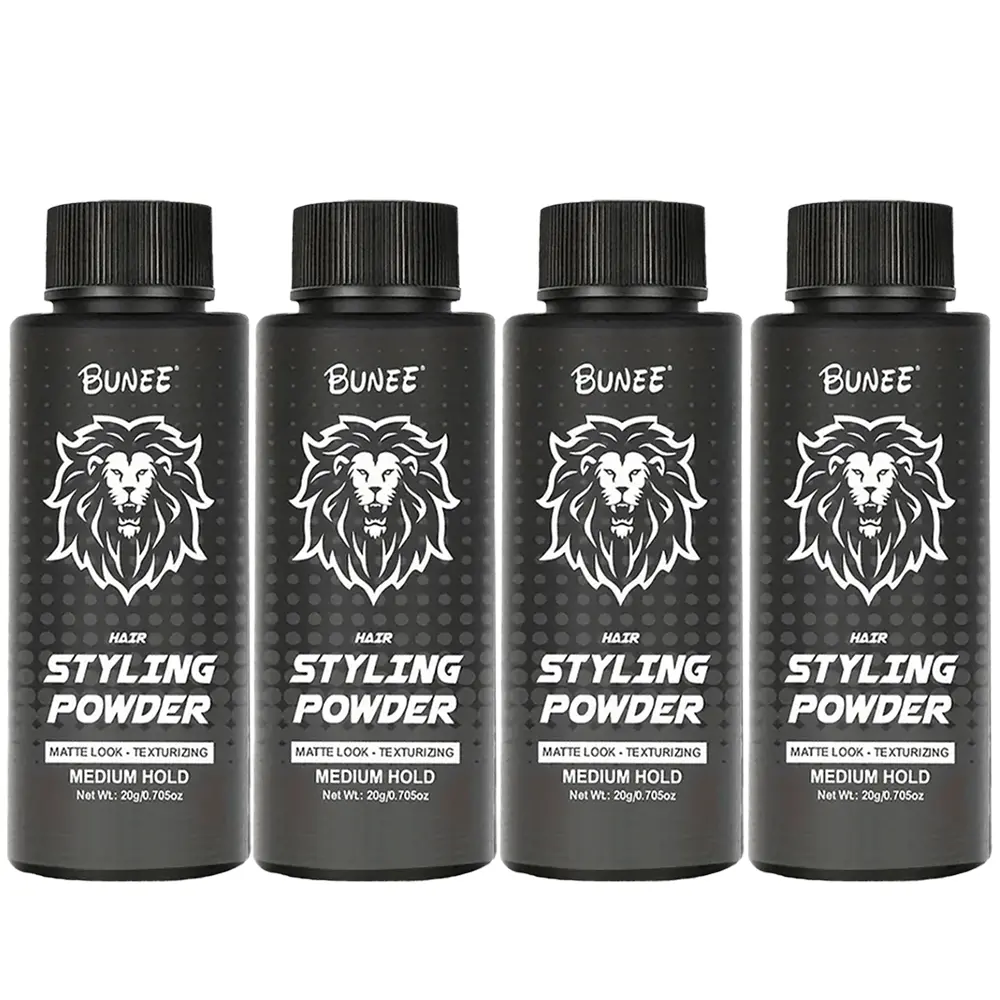 4-Piece Family Pack BUNEE Lion Edition Hair Volumizing Powder – Oil Control & Volume 2-in-1 Creates textured hair with quick volume boost, controls oil for a natural look, and keeps hair fresh without greasiness. Lightweight and clump-free for effortless