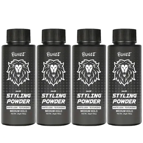 4-Piece Family Pack BUNEE Lion Edition Hair Volumizing Powder – Oil Control & Volume 2-in-1 Creates textured hair with quick volume boost, controls oil for a natural look, and keeps hair fresh without greasiness. Lightweight and clump-free for effortless