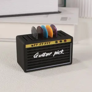 Guitar Pick Holder Box + 5 Picks, Retro Speaker Design, Portable Durable Plastic, Ideal for Guitar/bass/ukulele, Perfect Gift