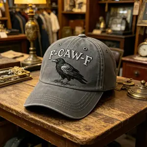 Bird Pun Hat – “F-Caw-F” Embroidered Dad Cap, Handmade Funny Baseball Hat, Unisex Adjustable Gift