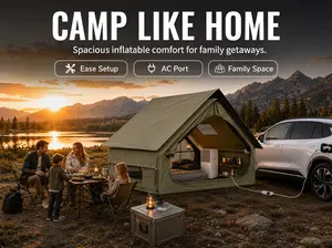 SENLEETO 4-in-1 Luxury Inflatable Glamping Tent with Stove Jack & AC Port, 4 Season Waterproof Luxury Air Tent for Outdoor EV Truck Camping, All-in-One Kit with Air Pump & Rainfly