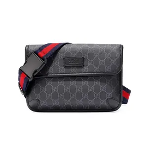 Gucci GG Monogram Striped Canvas and Leather Chest Bag for Men, Black