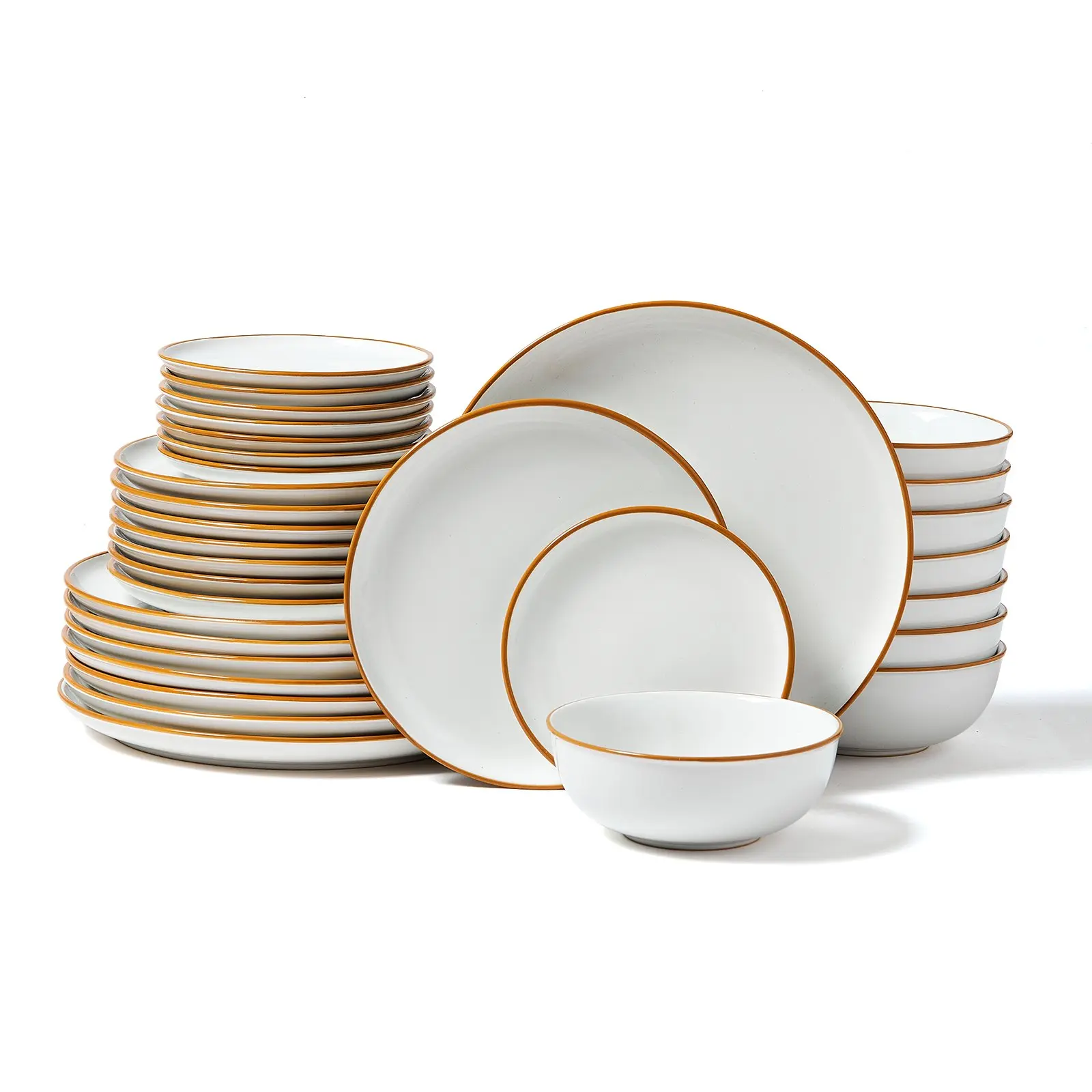VEVOR 32-Pcs Minimalist Ceramic Dinnerware Set, 24oz, Service for 8, Round Plates & Bowls, Scratch-Safe, Dishwasher & Microwave Safe, Ideal for Home Daily Meals & Gatherings