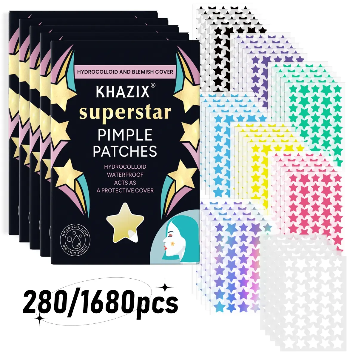 New Style Shiny Star Design Acne Patches, Sparkly Pimple Patches, Acne Spot Treatment, High-Value Ultra-Thin Invisible Coverage, Authentic Size, 280/1680 Pieces, Single Item
