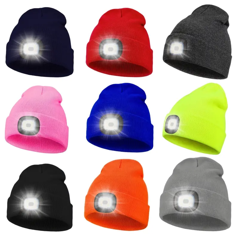Unisex LED Lightweight Beanie Hat, Sports Outdoor Hiking Hat with 4 Bright Leds, Breathable Acrylic Material, Button Control, Perfect Gift for Camping & Night Walks, Sports Outdoor Hats