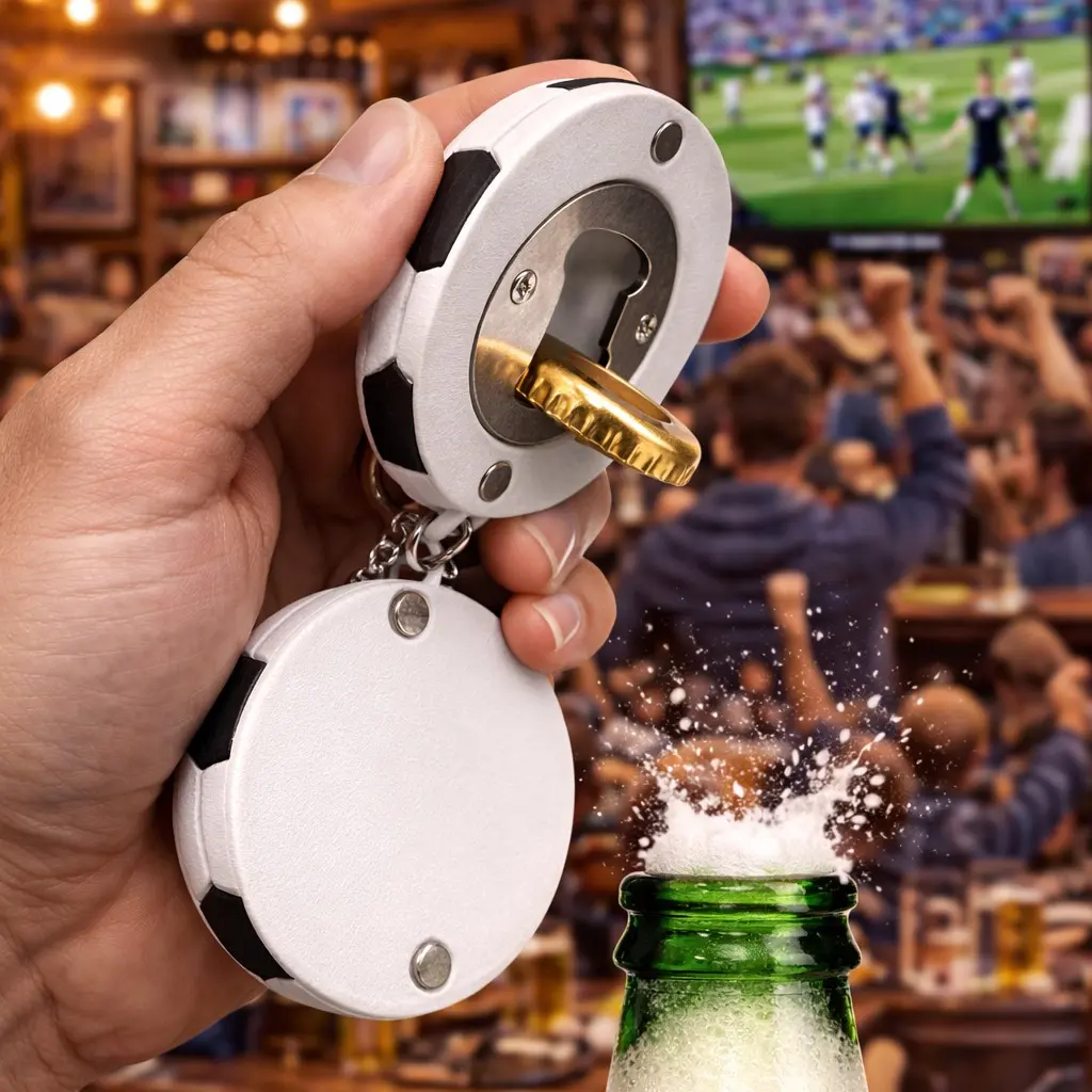 Football Bottle Opener Keychain - 4-in-1 Magnet, Keyring & Bottle Opener - Perfect Gift for Soccer Fans & Tailgating