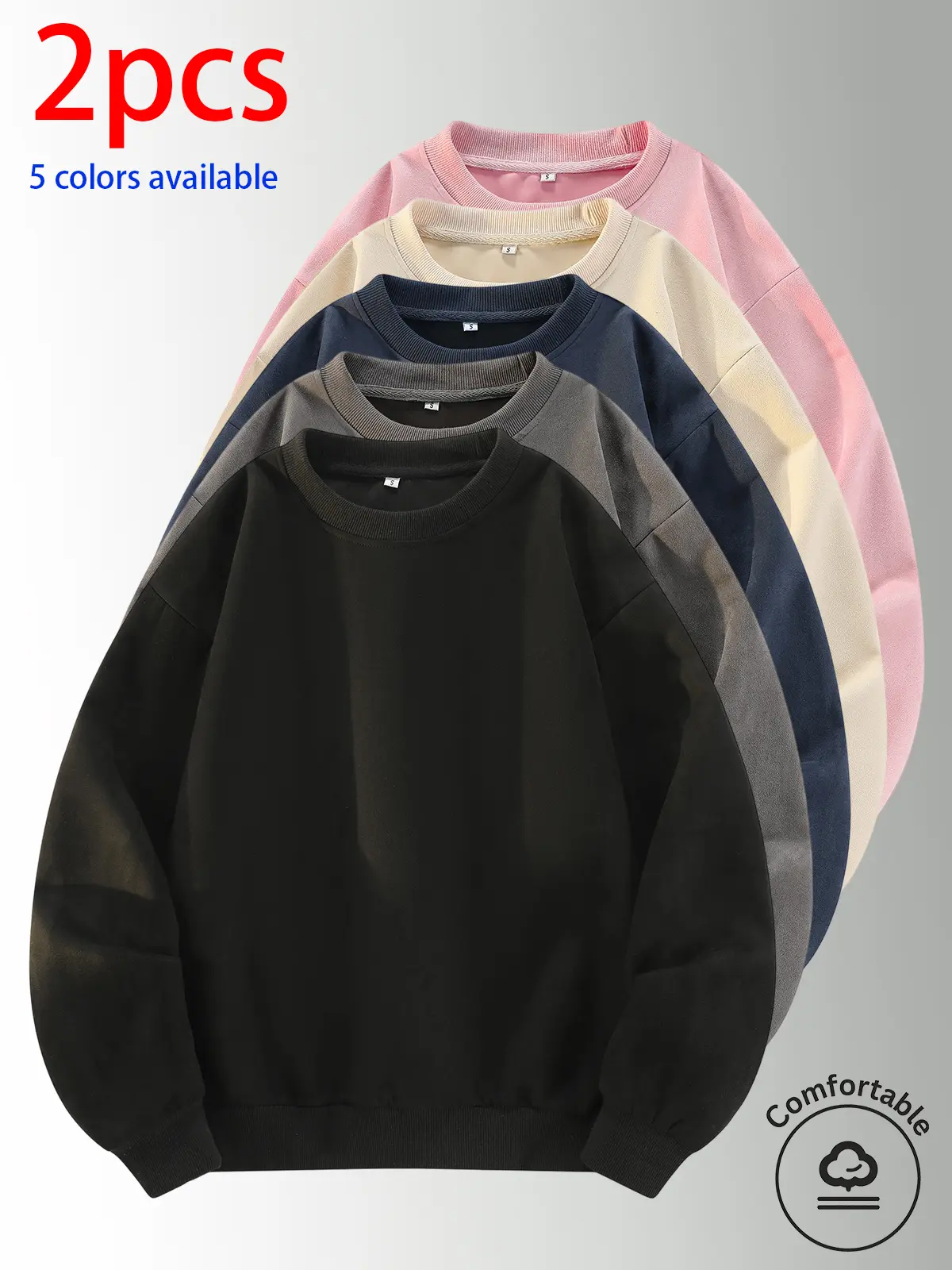2-pack: men’s crewneck sweatshirt, men’s pullover sweatshirt.Loose, comfortable fit; available in multiple colors. Suitable for home wear, casual everyday wear, outdoor sports, campus activities, work, and commuting. Ideal for daily replacements, couples’