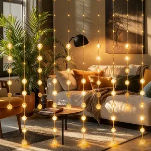 New Flexible Wire Widened LED Crystal Ball Light String, 90LED, USB-powered Home Decoration Atmosphere Light, 8-mode Flashing, Blinking Modes, Bright and Dazzling, Very Suitable for Indoor, Room, Festival, Anniversary, Christmas, Decoration