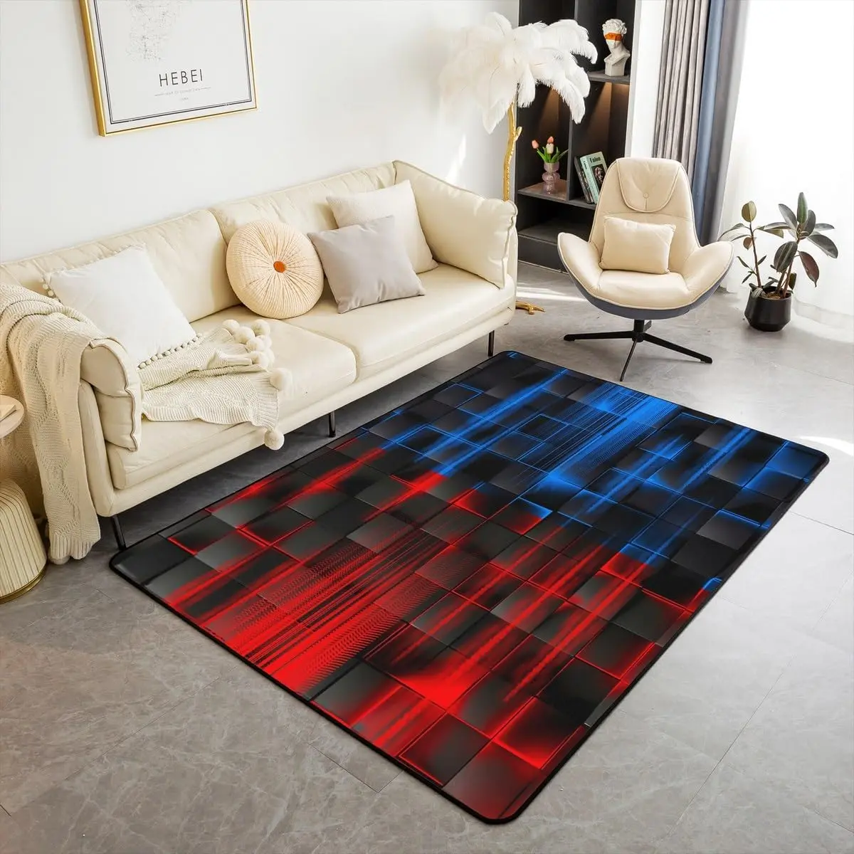 Red Blue Living Room Rugs 3x5 Geometric Strip Lines Area Rug Decorative Rug Abstract Modern Indoor Floor Mat Room Decor