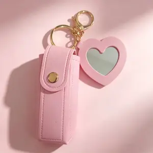Mini Lipstick Portable Leather Keychain, Heart Mirror Keychain, Multicolor, Birthday Gift, Anniversary Gift, Home Decor