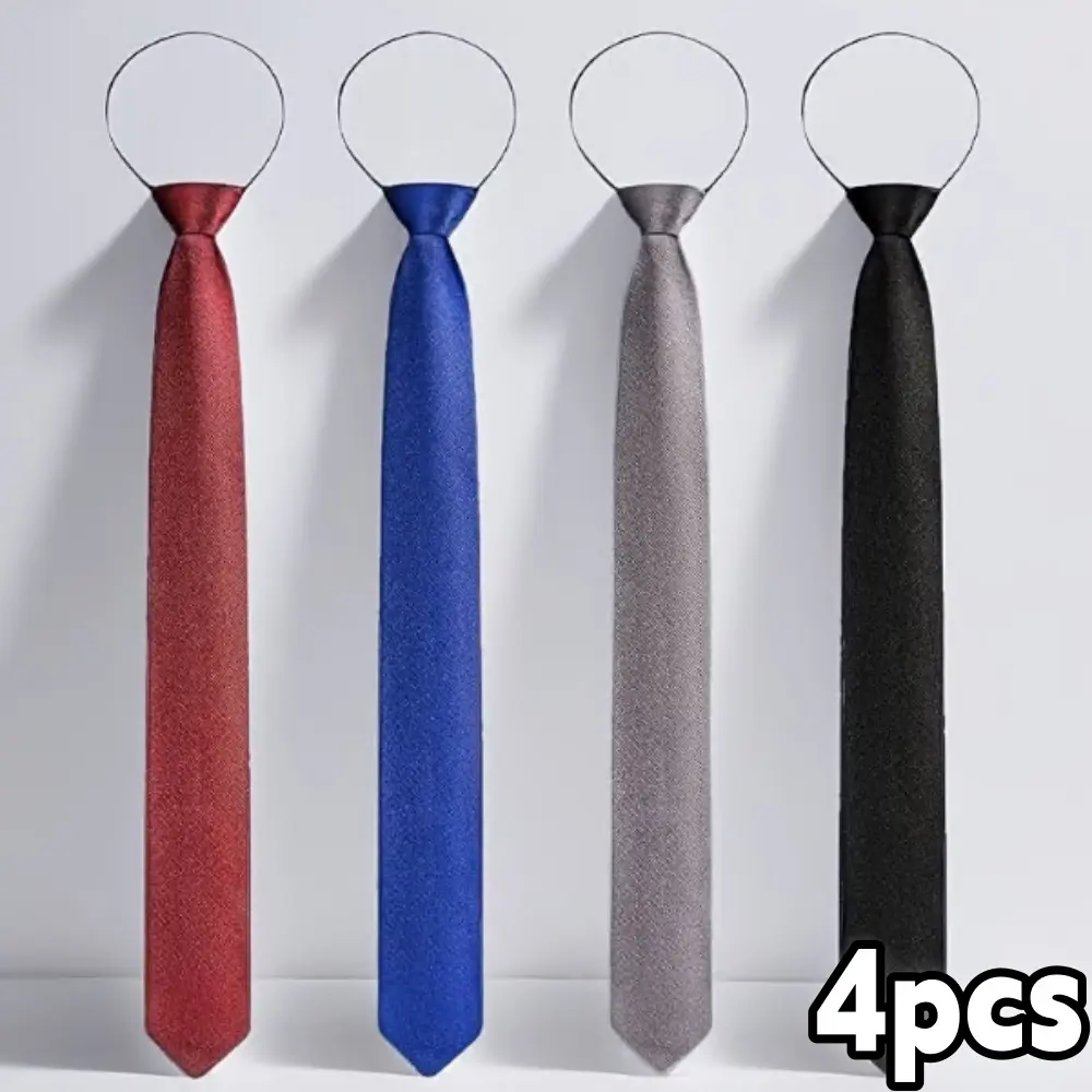 4 Pack Men's Polyester Silk Solid Colors Pre-Tied Zippered Neckties with Adjustable Zipper - Ideal for Wedding, Business - Perfect Gift for Groom (Sports & Outdoor Accessories Compatibility),summerwins Plain Ties Blue Tie
