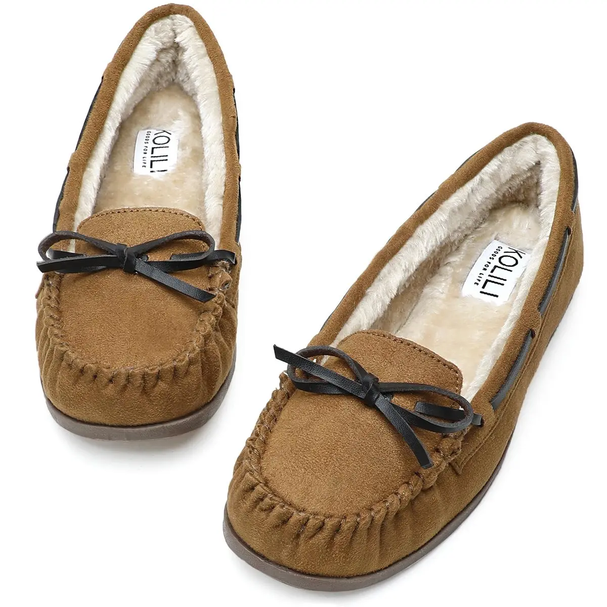 KOLILI Women's Moccasins Comfortable Soft Indoor Cotton Shoes Outdoor Warm Versatile Home Flatform Suede Flats with Non-slip Rubber Soles Round Toe Slip On Seasons Footwear summerwins
