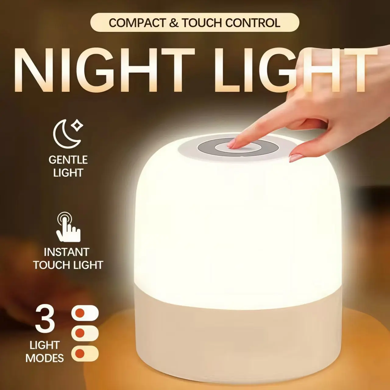 Portable LED Touch Table Lamp, Dimmable Mood Lamp, USB-C Rechargeable, Adjustable Brightness, Adjustable Light Modes, 3 Color Modes, Silent Touch Control, LED Decoration Lamp, Modern Decor for Bedroom, Living Room, Desk, Dimmable Bedroom Lamps