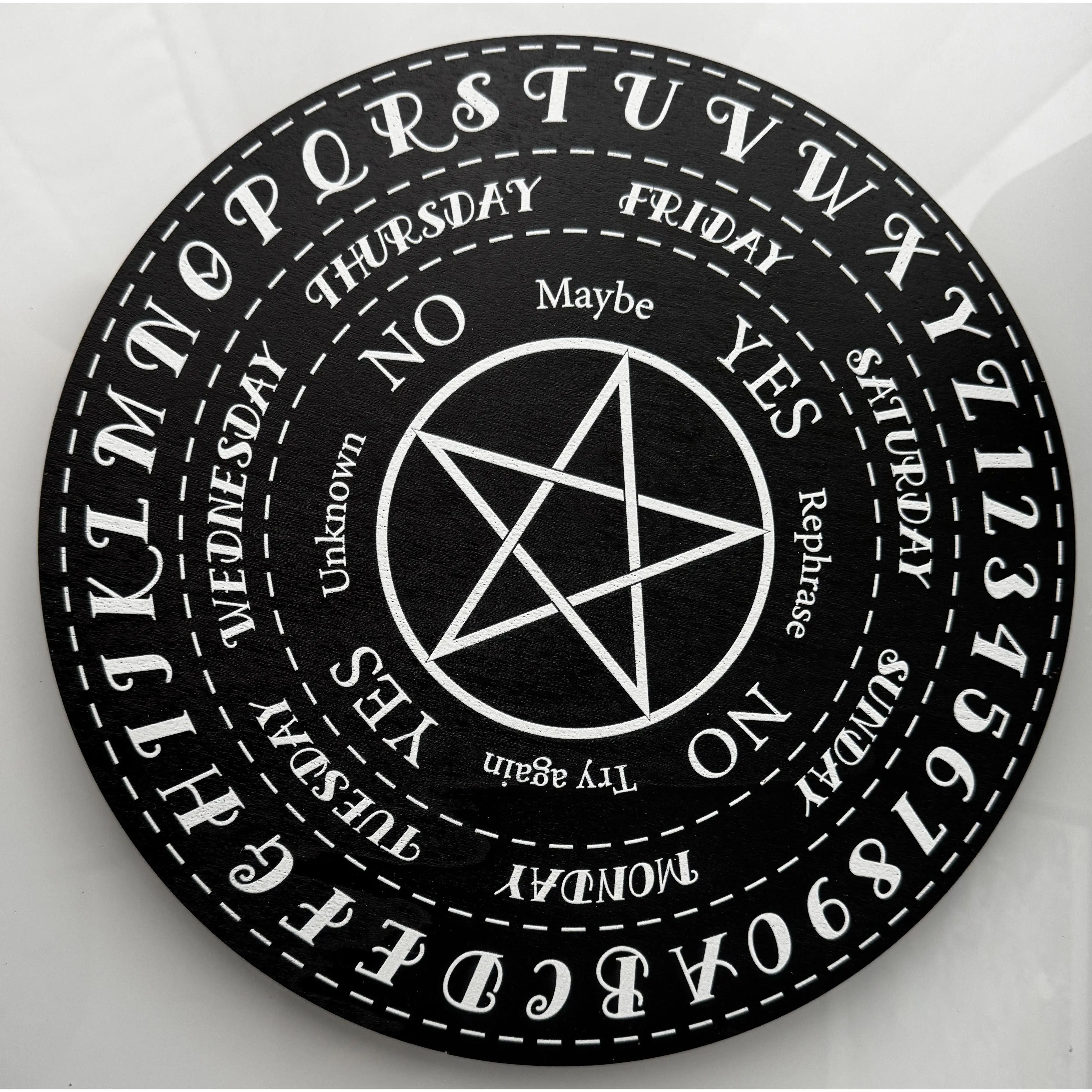 Black Pentacle Wooden Pendulum Board – 10" Divination Board for Pendulum Readings – Spiritual Gift