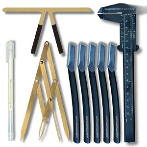 INK PERMANENT Eyebrow Mapping Kit for Microblading 9-Piece Set with Golden Ratio Caliper Double Scale Vernier Caliper & 5 Razors for Brow Shaping Precision Tools